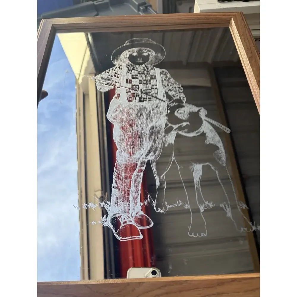 Vintage Boy With A PET With Ribbon Etched Mirror. Lot 2